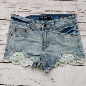 Eunina Blue Lace Trim Midrise Shortie Shorts